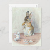 Miss Bunny Drink Tea Briefkaart (Voorkant / Achterkant)