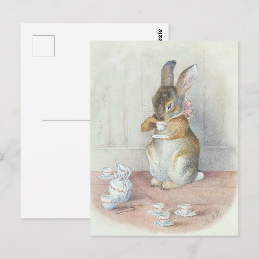 Miss Bunny Drink Tea Briefkaart (Voorkant / Achterkant)