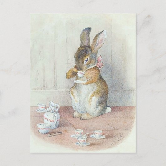 Miss Bunny Drink Tea Briefkaart (Voorkant)