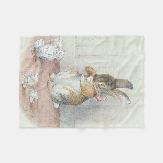 Miss Bunny Drink Tea Fleece Deken (Voorkant (Horizontaal))