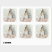 Miss Bunny Drink Tea Vierkante Sticker (Vel)