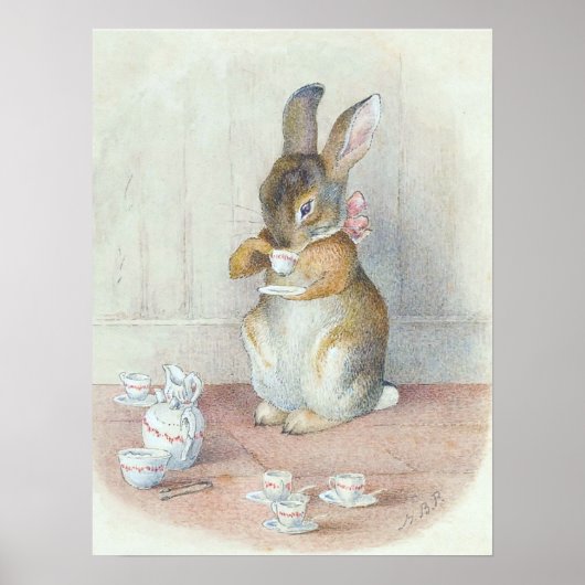 Miss Bunny drinkt thee kinderkamer muur Poster (Voorkant)