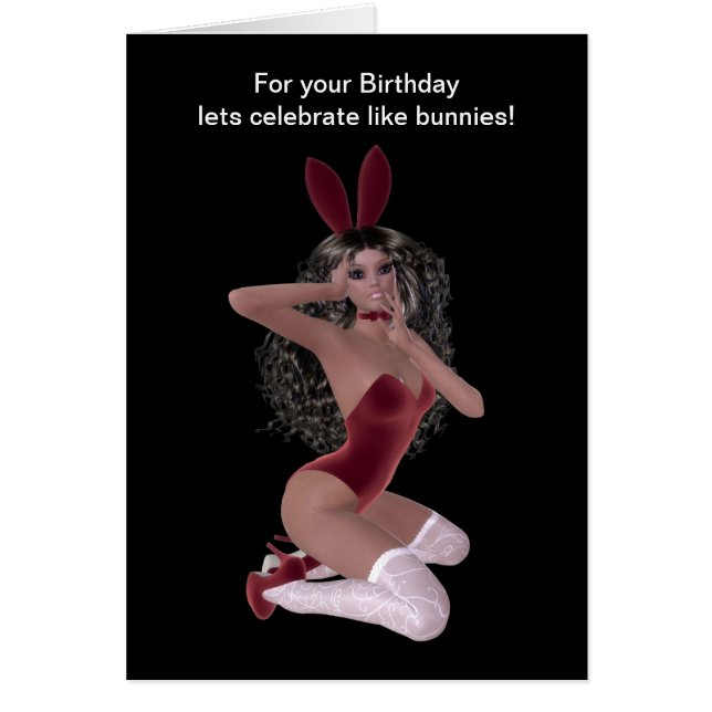  Miss Bunny in rode lingerie witte kousen (Voorkant)