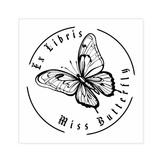 Miss Butterfly Zwart en Wit Gepersonaliseerd Rubberstempel (Afrduk)