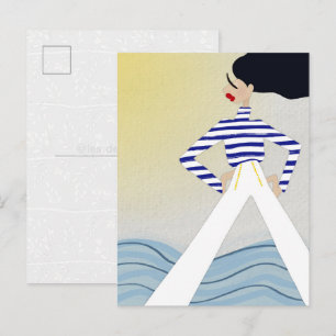 Miss Captain Sailor Mode Illustratie Kunst Briefkaart