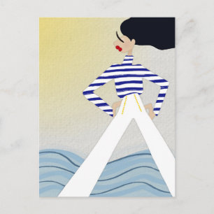 Miss Captain Sailor Mode Illustratie Kunst Briefkaart