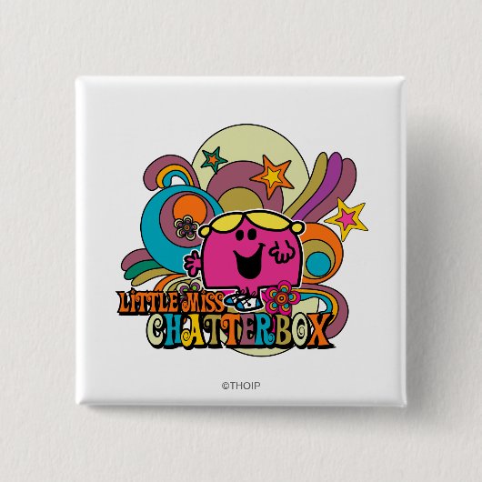 Miss Chatterbox en kleurrijke zwuiten Vierkante Button 5,1 Cm (Voorkant)