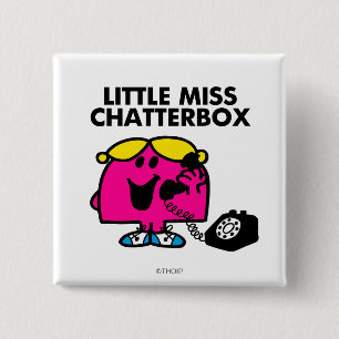 Miss Chatterbox en zwarte telefoon Vierkante Button 5,1 Cm