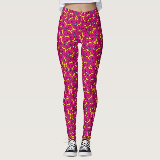 Miss Chatterbox | Helderroze patroon Leggings (Voorkant)