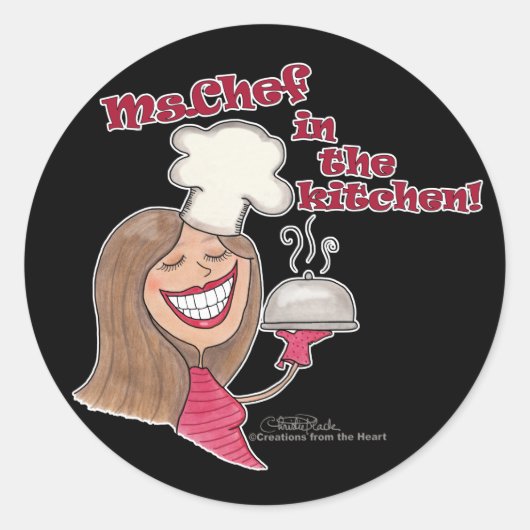 Miss Chef in de keuken Ronde Sticker (Voorkant)