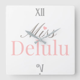 Miss Delulu – Roze en Grijs Huisdecoratie Vierkante Klok