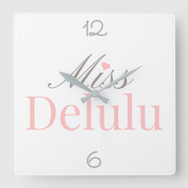 Miss Delulu – Roze en Grijs Huisdecoratie Vierkante Klok