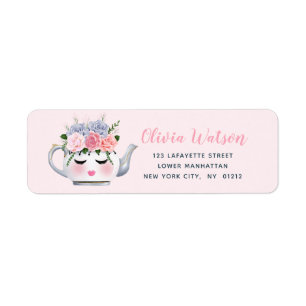 Miss Eyelashes Teapot Floral gepersonaliseerd Etiket