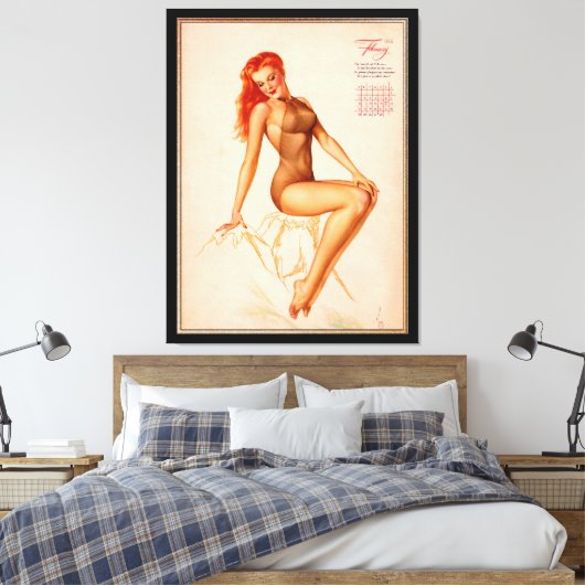 Miss Februari Varga Meisje 1946 Pin-up Kalender Canvas Afdruk (Insitu (Slaapkamer))