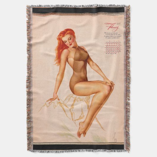 Miss Februari Varga Meisje 1946 Pin-up Kalender Deken (Voorkant Verticaal)