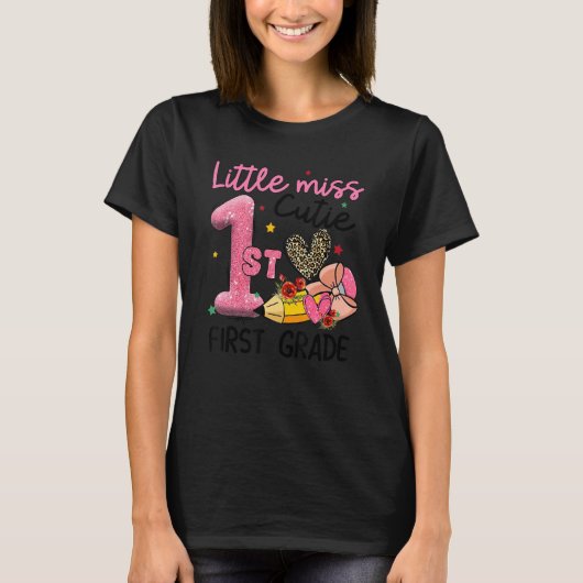 Miss First Grade Pencil Leopard Heart Terug T-shirt (Voorkant)