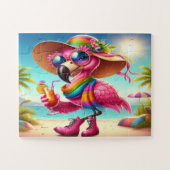 Miss Flamingo op het strand Legpuzzel (Horizontaal)