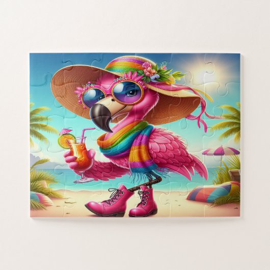Miss Flamingo op het strand Legpuzzel (Horizontaal)