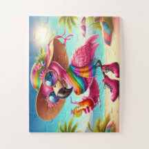 Miss Flamingo op het strand