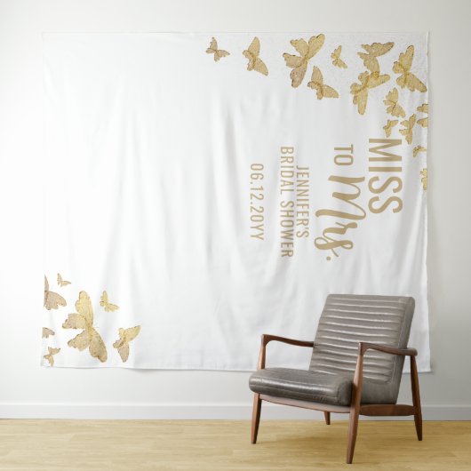 Miss Gold Butterfly Chic White Bridal Backdrop Wandkleed (In Situ (horizontaal))