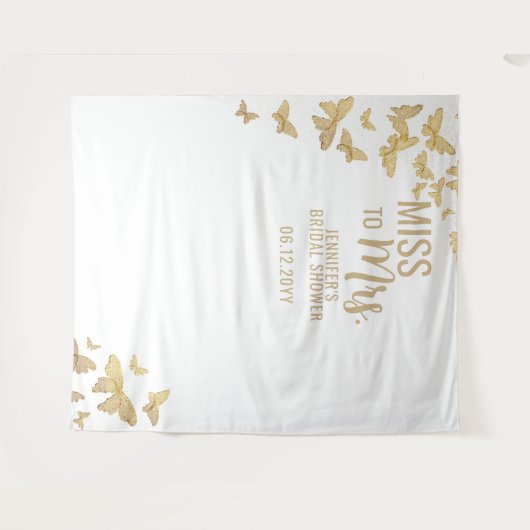 Miss Gold Butterfly Chic White Bridal Backdrop Wandkleed (Voorkant (horizontaal))