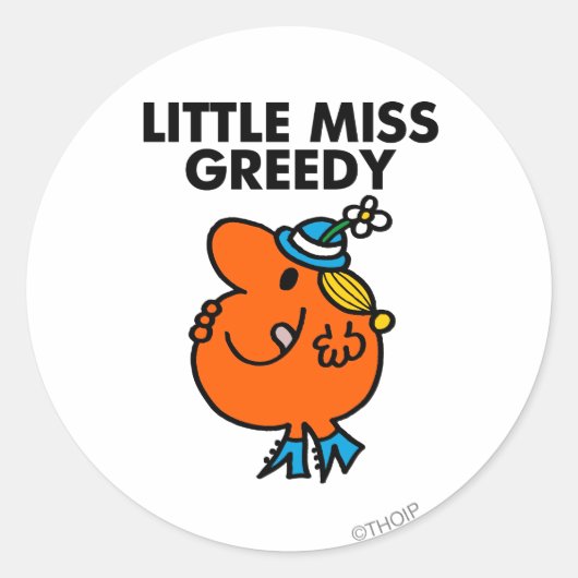 Miss Greedy likt aan haar lippen Ronde Sticker (Voorkant)