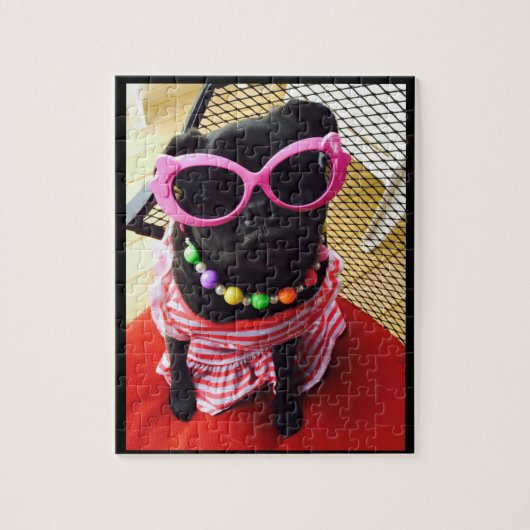 Miss Harley Black Pug Puzzle Legpuzzel (Verticaal)