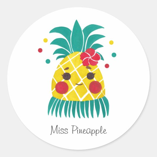 Miss Hawaiian Pineapple Ronde Sticker (Voorkant)