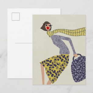 Miss Honey Winter Chic Mode Kunst Briefkaart