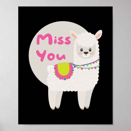 Miss Kawaii grappige witte lama met roze tekst Poster (Voorkant)