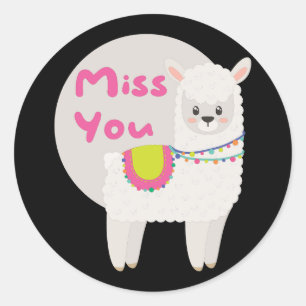 Miss Kawaii grappige witte lama met roze tekst Ronde Sticker
