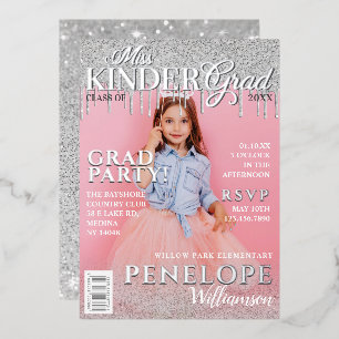 Miss Kinder Afstudeerder Glitter Drip Photo Magazi Folie Uitnodiging