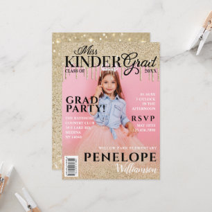 Miss Kinder Afstudeerder Gold Glitter Drip Magazin Kaart