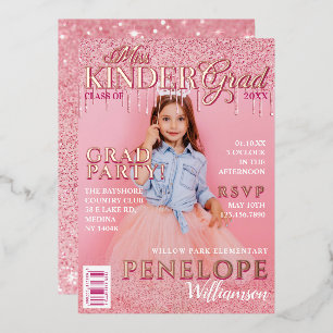Miss Kinder Afstudeerder Pink Glitter Drip Magazin Folie Uitnodiging