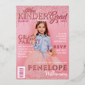 Miss Kinder Afstudeerder Pink Glitter Drip Magazin Folie Uitnodiging (Voorkant)