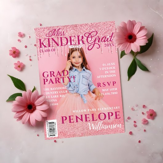 Miss Kinder Afstudeerder Pink Glitter Drip Magazin Kaart