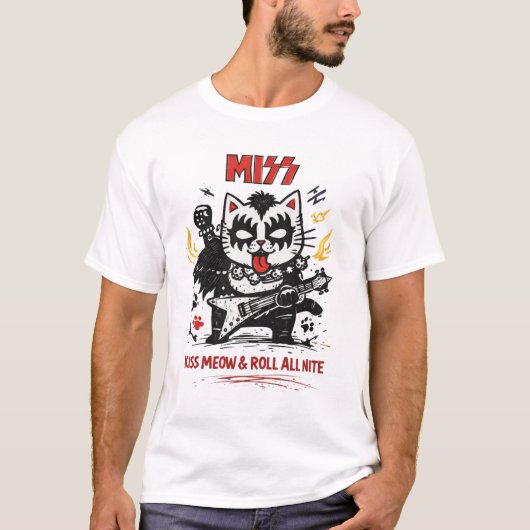 MISS – Kiss Meow & Roll All Nite Cat Parody T-shirt (Voorkant)