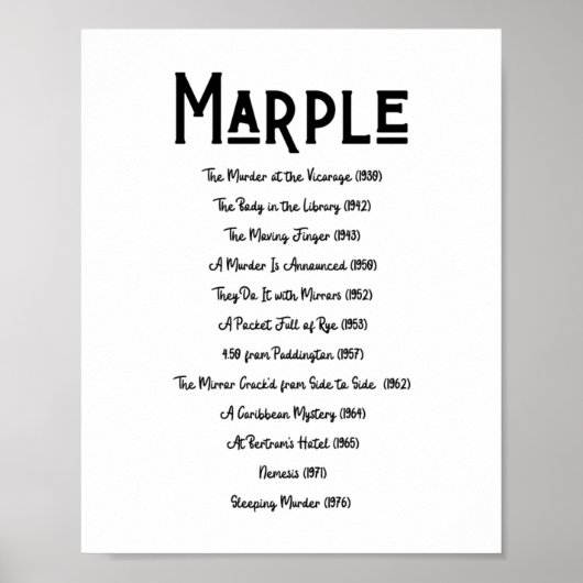 Miss Marple Book List Agatha Christie Bookish Lite Poster (Voorkant)