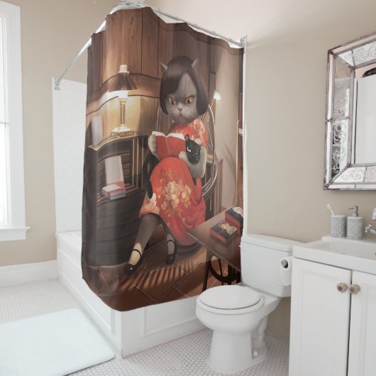 Miss Meow -  kattenleestijd Douchegordijn (In situ)