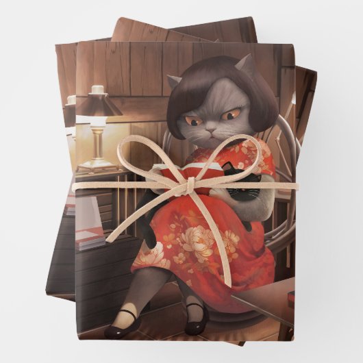 Miss Meow - kattenleestijd Inpakpapier Vel (In situ)