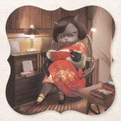 Miss Meow - kattenleestijd Kartonnen Onderzetters (Voorkant)