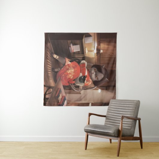 Miss Meow -  kattenleestijd Wandkleed (In Situ (horizontaal))