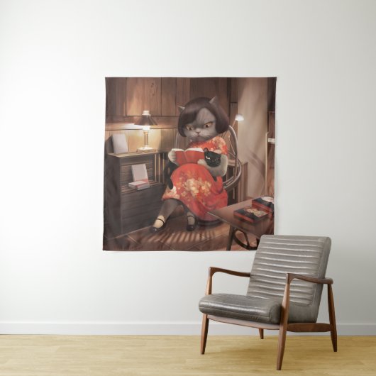 Miss Meow -  kattenleestijd Wandkleed (In situ)