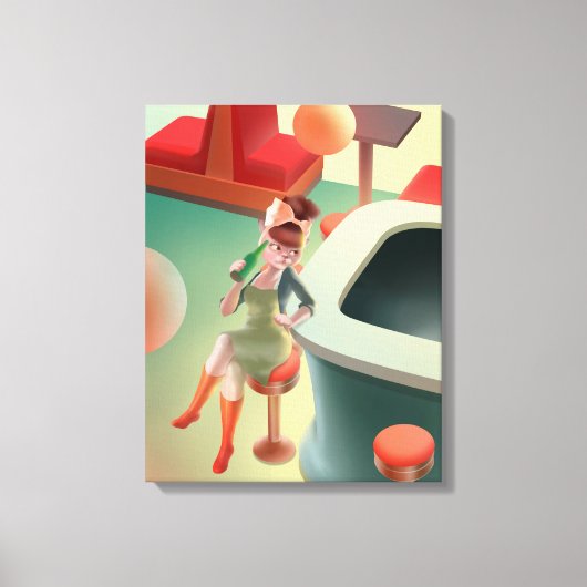 Miss Meow - Late Night Bar Series Canvas Afdruk (Voorkant)