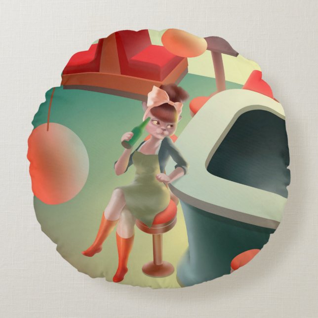 Miss Meow - Late Night Bar Series Rond Kussen (Voorkant)