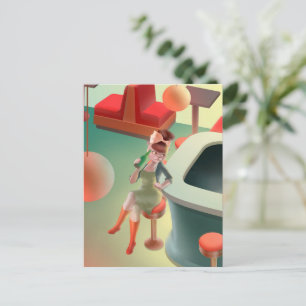 Miss Meow: Retro Laat Nachtbar & Cocktail Kunst Aankondigingskaart