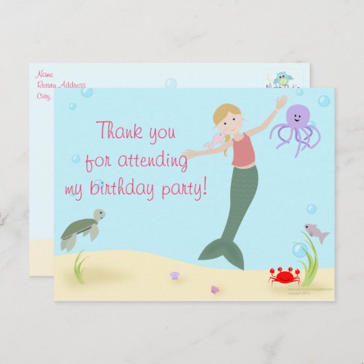 Miss Mermaid Party Dank u Briefkaart (Voorkant / Achterkant)