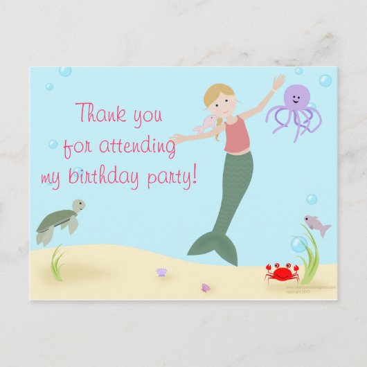Miss Mermaid Party Dank u Briefkaart (Voorkant)
