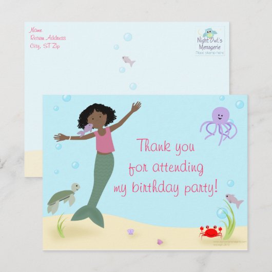 Miss Mermaid Party Dank u Briefkaart (Voorkant / Achterkant)