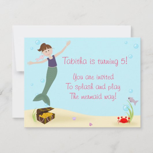 Miss Mermaid Party Uitnodiging (Voorkant)